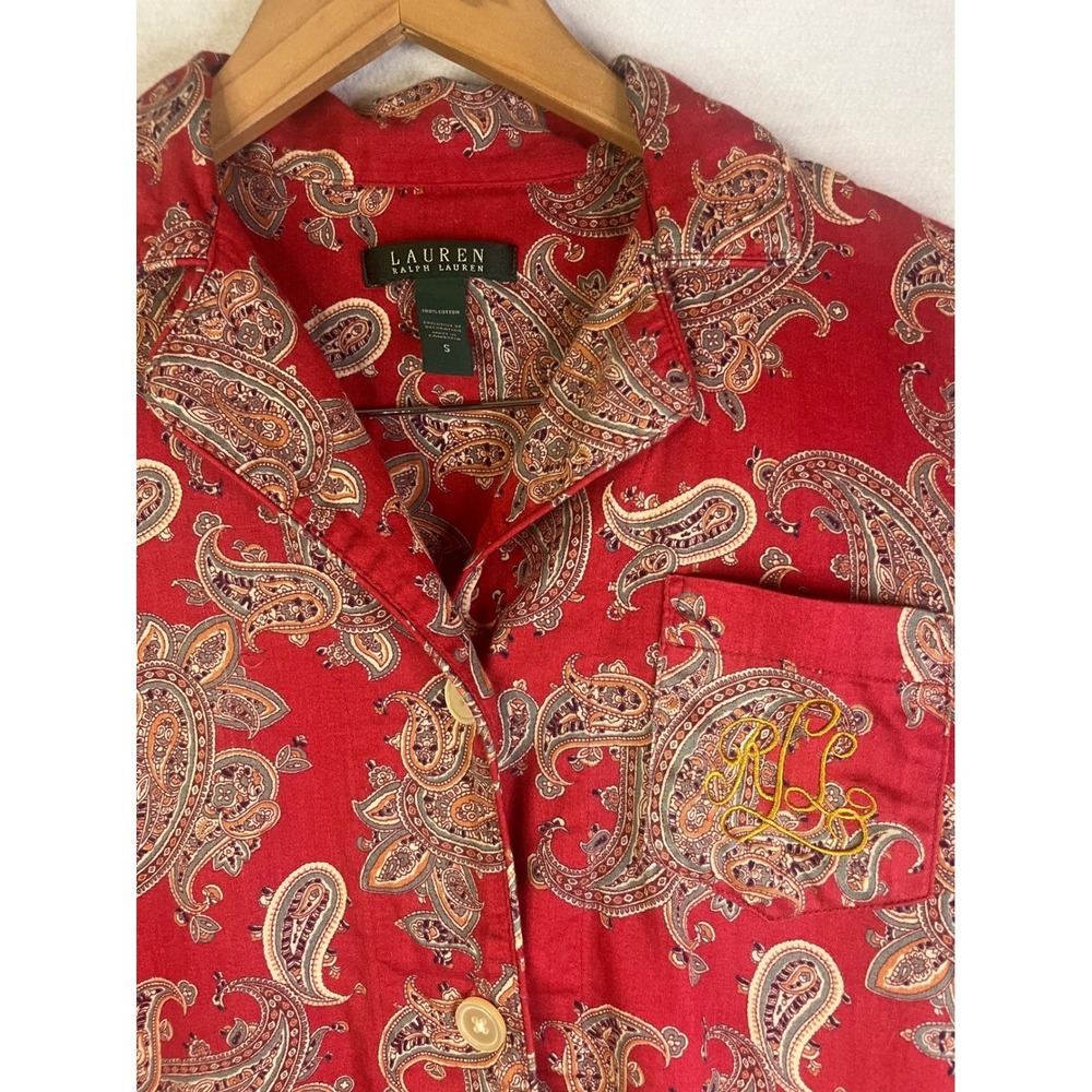 Lauren Ralph Lauren Pajama Sleep Set Cotton Red Paisley Sz S - Picture 4 of 13